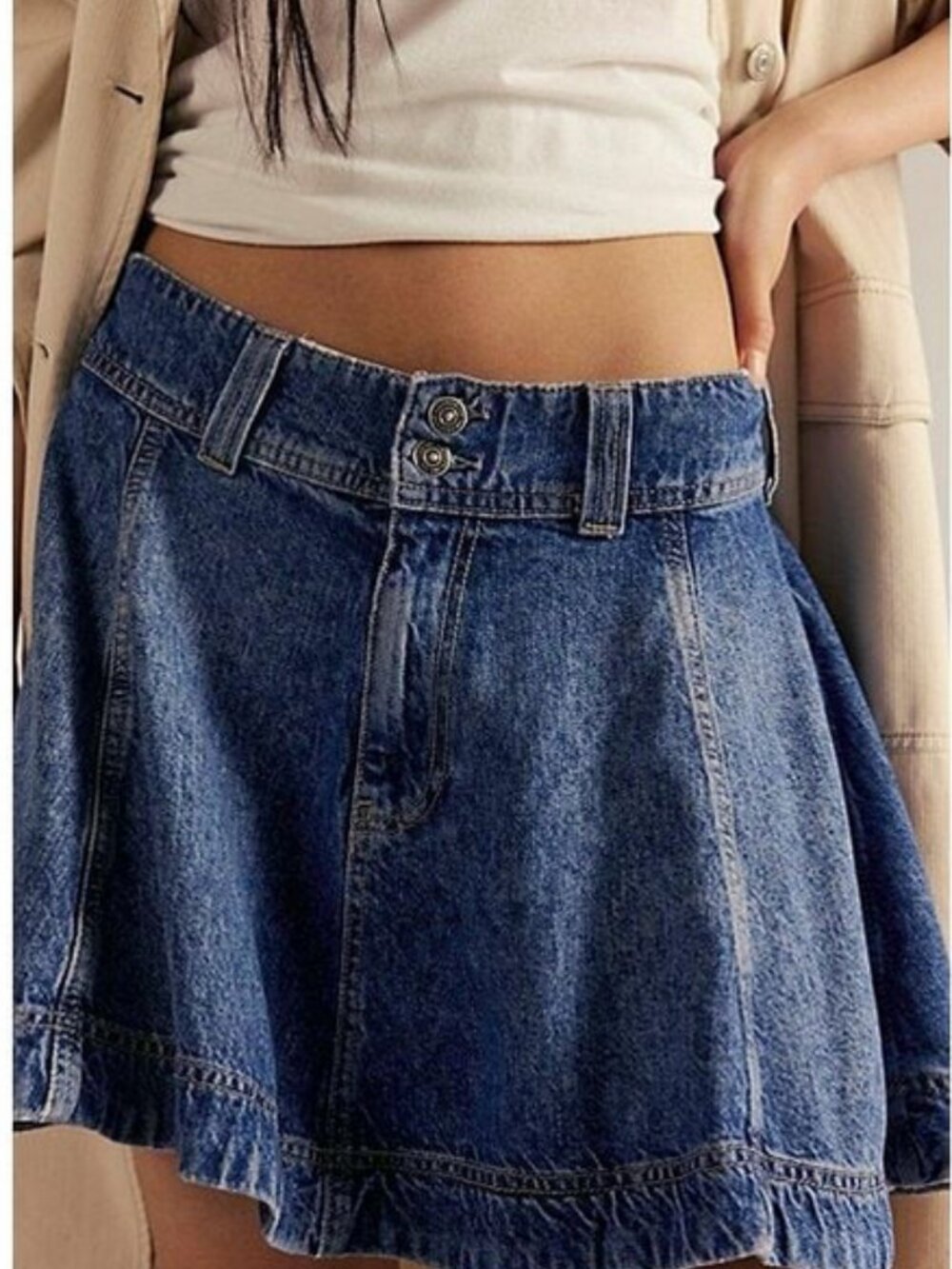 Free People We The Free Wonderland Denim Mini Skirt Lyocell Flare Size 27 NWT